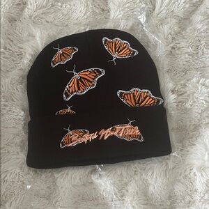 Butterfly Embroidered Black Unisex Beanie NWOT